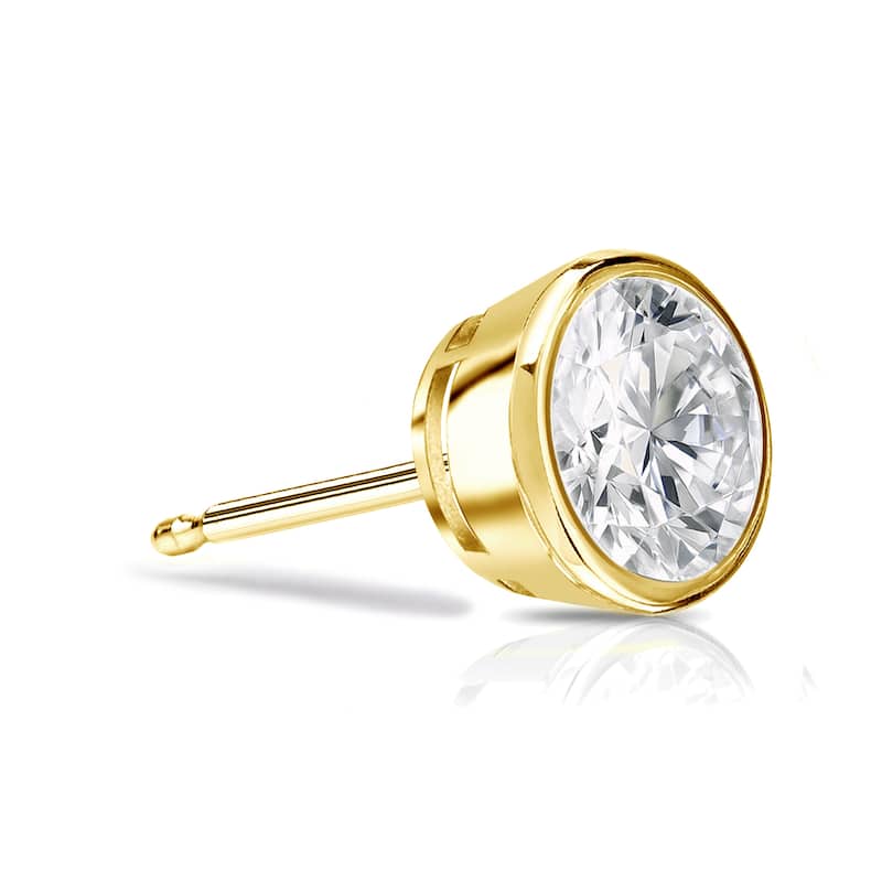 Auriya 14k Gold 1/2ct TDW Bezel-Set Round SINGLE STUD (1) Diamond Earring