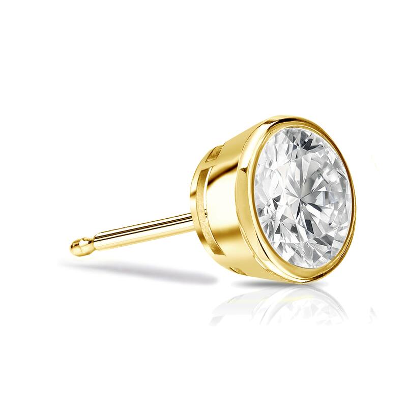 Auriya 14k Gold 1/2ct TDW Bezel-Set Round SINGLE STUD (1) Diamond Earring