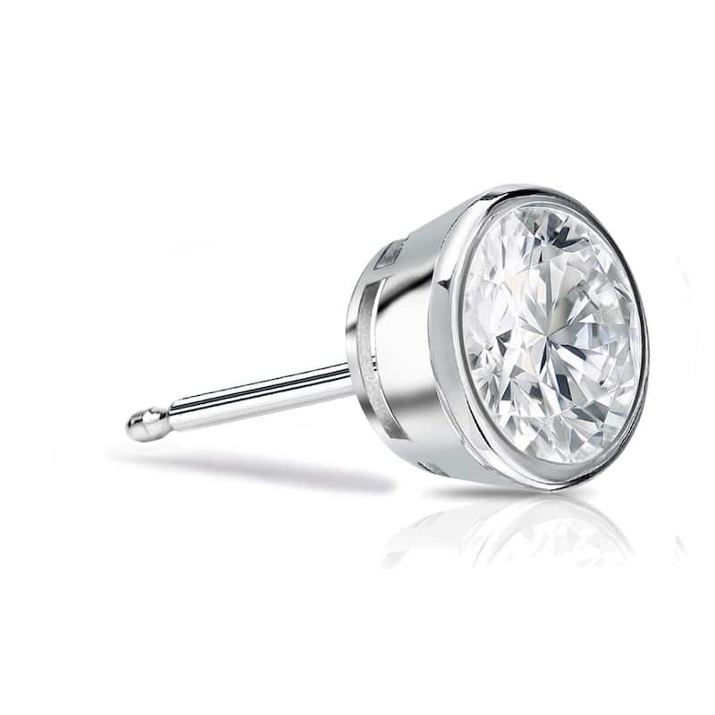 Auriya 14k Gold 3/4ct TDW Bezel-Set Round SINGLE STUD (1) Diamond Earring