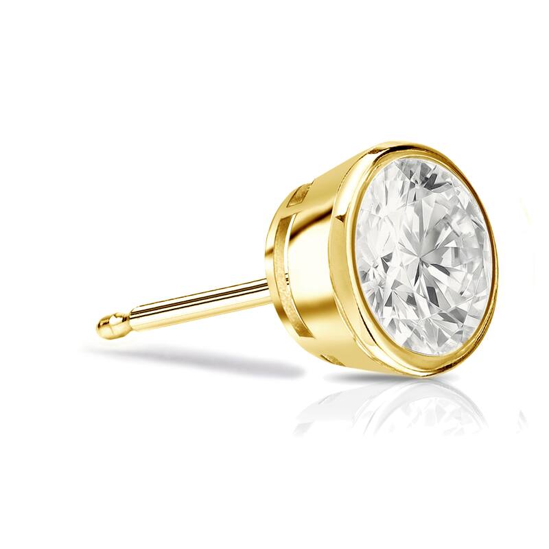 Auriya 14k Gold 3/4ct TDW Bezel-Set Round SINGLE STUD (1) Diamond Earring