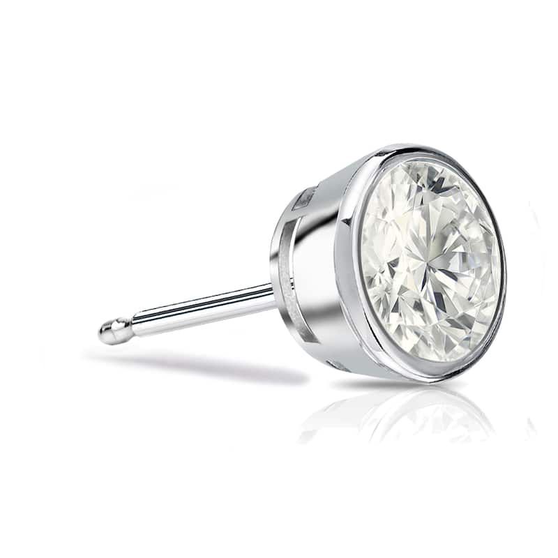Auriya 14k Gold 3/4ct TDW Bezel-Set Round SINGLE STUD (1) Diamond Earring