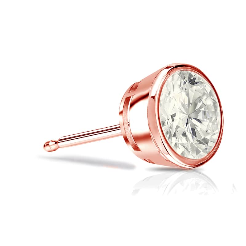 Auriya 14k Gold 3/4ct TDW Bezel-Set Round SINGLE STUD (1) Diamond Earring
