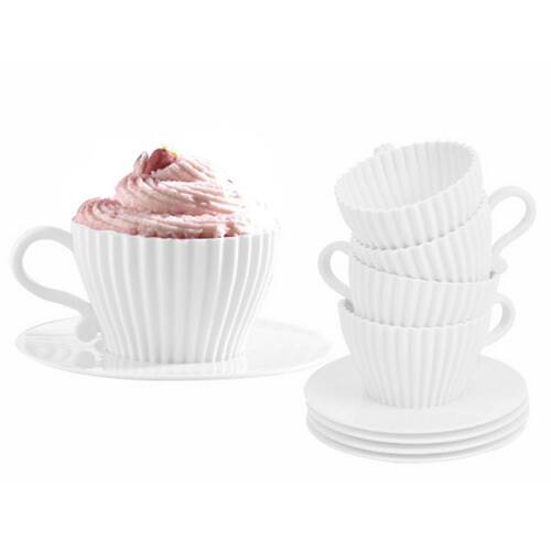 Cupcake Tea Set Silicone Cupcake Pans with Saucers (Set of 4)