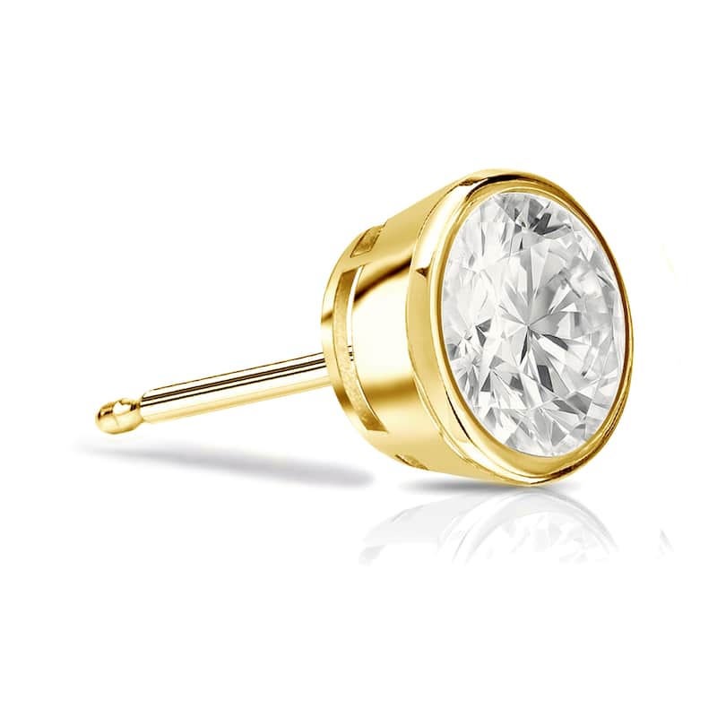 Auriya 14k Gold 1ct TDW Bezel-Set Round SINGLE STUD (1) Diamond Earring