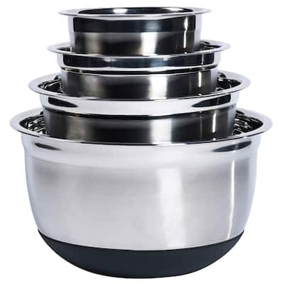 4Pc Stainless Steel Mixing Bowl Set with Silicone Base