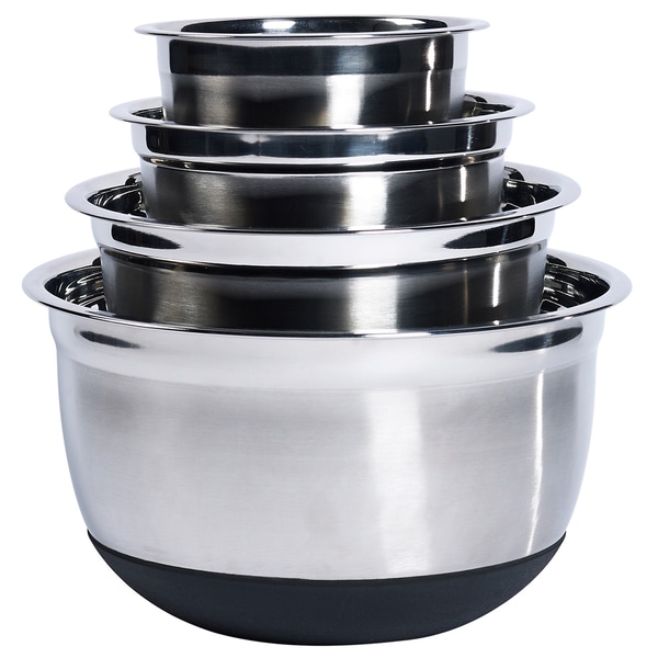 Shop Stainless Steel/Silicone Base Mixing Bowl Set (Set of 4) - On ... Shop Stainless Steel/Silicone Base Mixing Bowl Set (Set of 4) - On ...