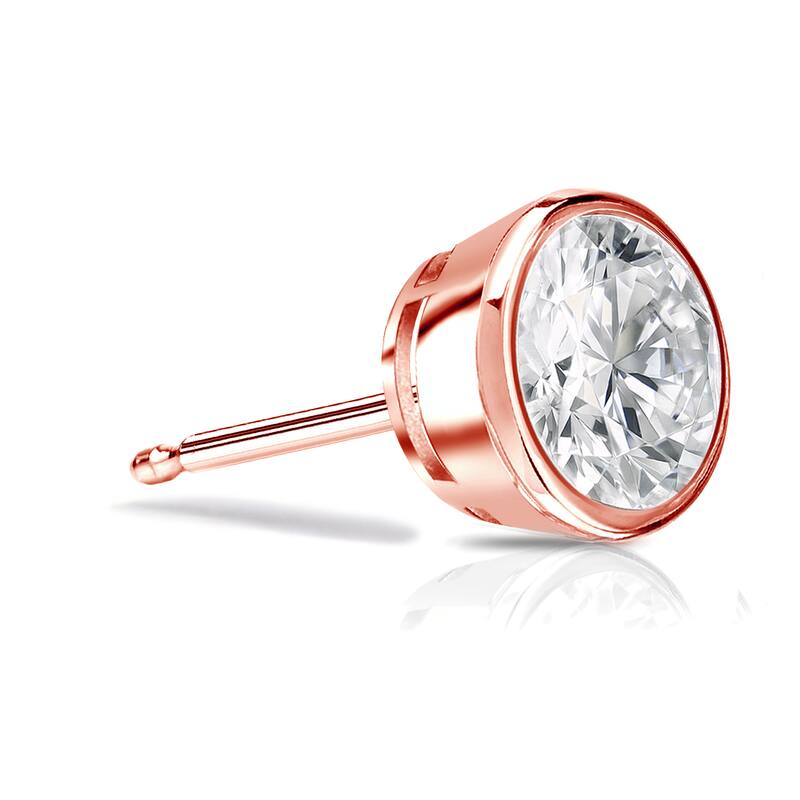 Auriya 1ctw Round SINGLE STUD (1) Diamond Earring 14k Gold Bezel-set