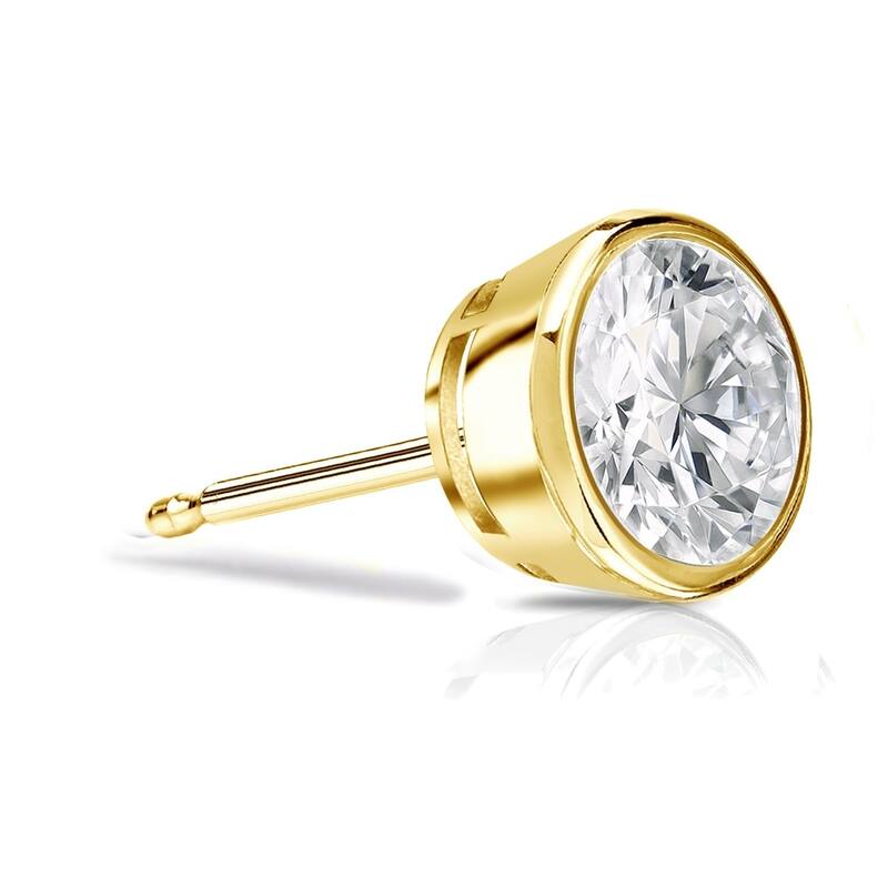 Auriya 1ctw Round SINGLE STUD (1) Diamond Earring 14k Gold Bezel-set - Yellow