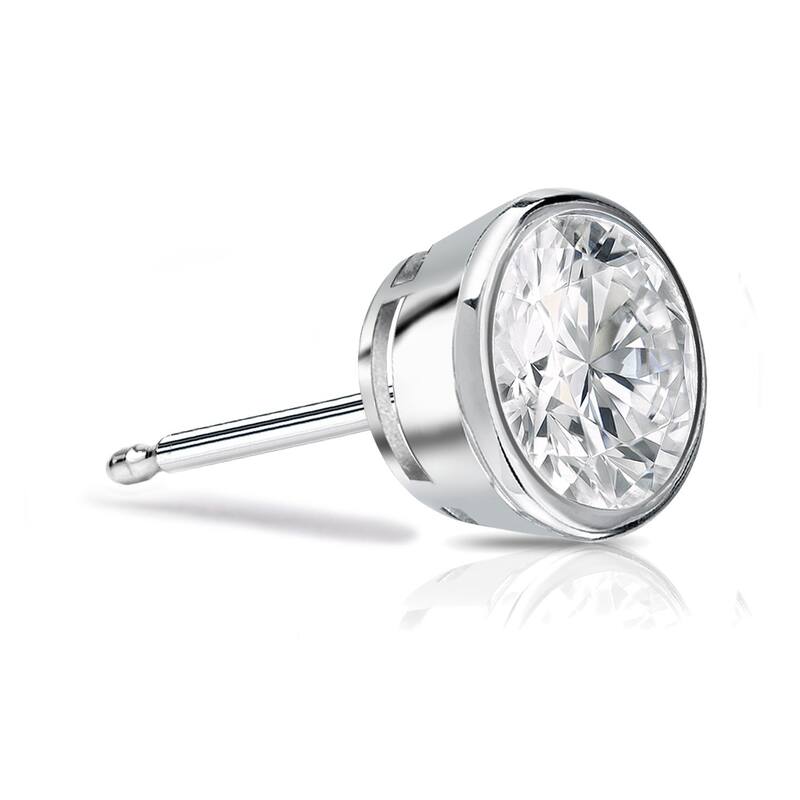 Auriya 1ctw Round SINGLE STUD (1) Diamond Earring 14k Gold Bezel-set - White