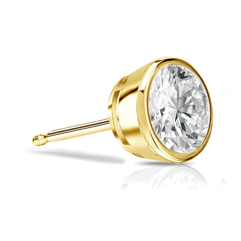 Auriya 14k Gold 1ct TDW Bezel-Set Round SINGLE STUD (1) Diamond Earring