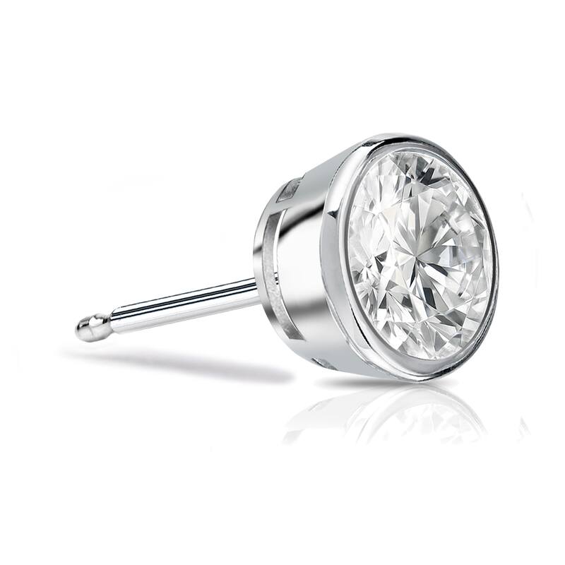 Auriya 14k Gold 1ct TDW Bezel-Set Round SINGLE STUD (1) Diamond Earring