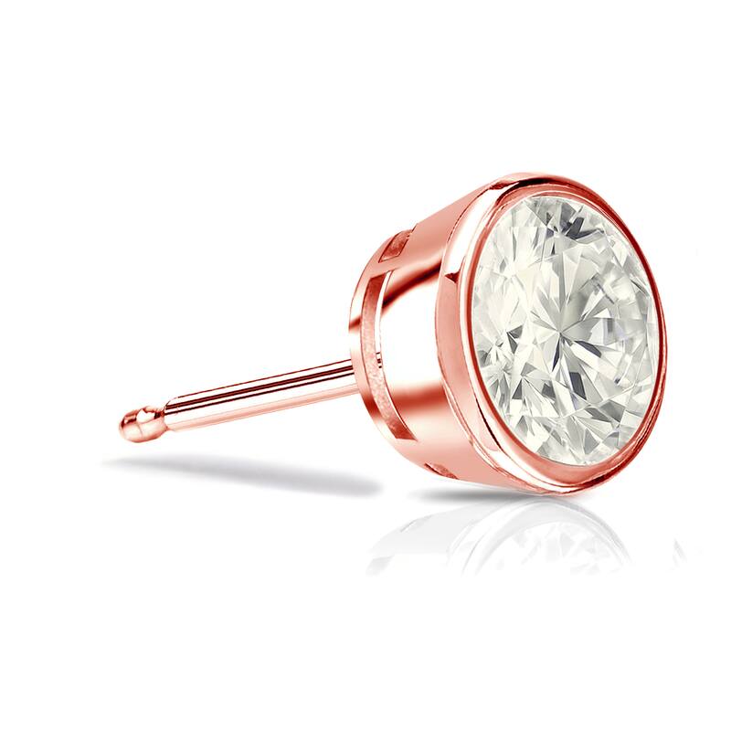 Auriya 14k Gold 1ct TDW Bezel-Set Round SINGLE STUD (1) Diamond Earring