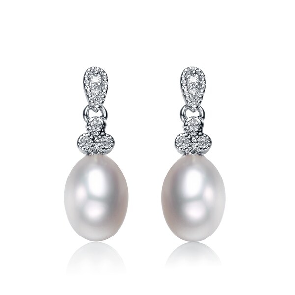 Collette Z Sterling Silver Cubic Zirconia Dressy Pearl Earrings White