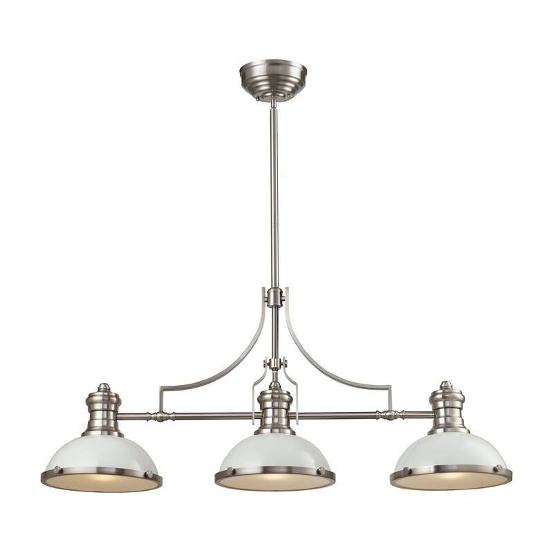 Elk Home Chadwick Satin Nickel With White Shade 3 Light Chandelier - Gloss White, Satin Nickel
