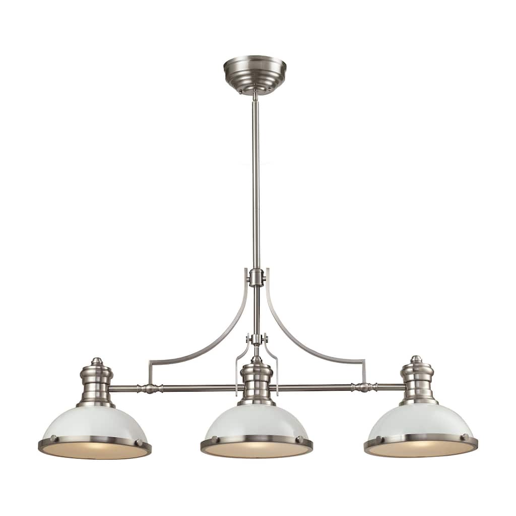 Elk Home Chadwick Satin Nickel With White Shade 3 Light Chandelier - Gloss White, Satin Nickel