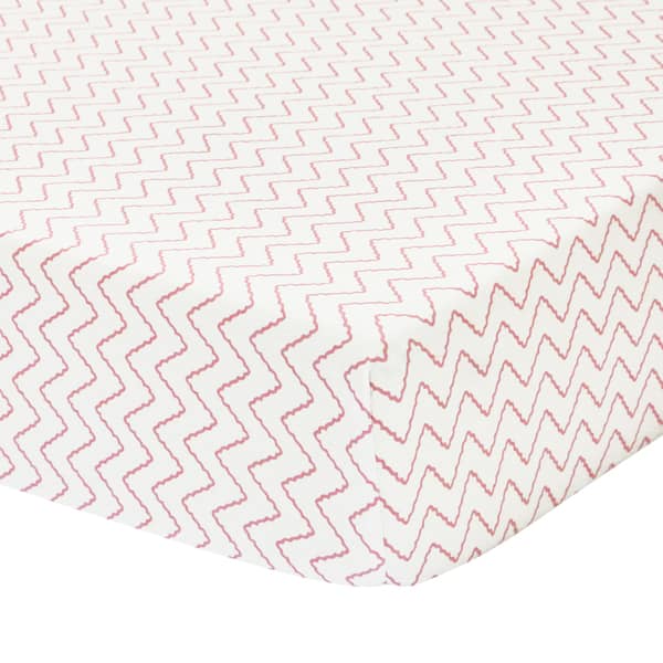 slide 1 of 1, Petit Nest Penelope Pink Chevron Jersey Fitted Crib Sheet