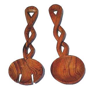 Handmade Olive Wood Spoon and Fork Serving Utensils Set (Kenya)