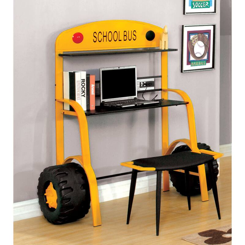 Netz Modern Yellow Metal 2-piece Workstation Desk Set with USBs and Power Outlets by Furniture of America