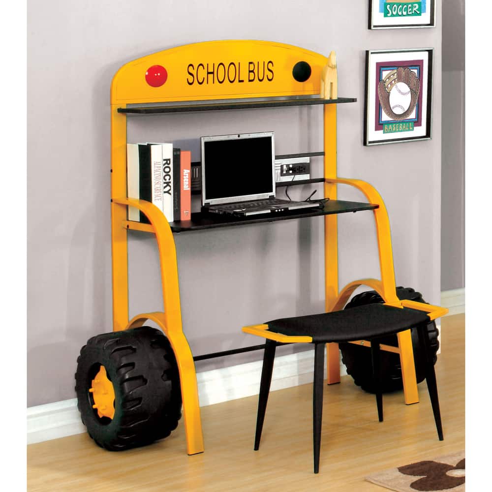 Netz Modern Yellow Metal 2-piece Workstation Desk Set with USBs and Power Outlets by Furniture of America