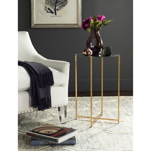 Shop Safavieh Sylvain Antique Gold Leaf End Table Free Shipping Today