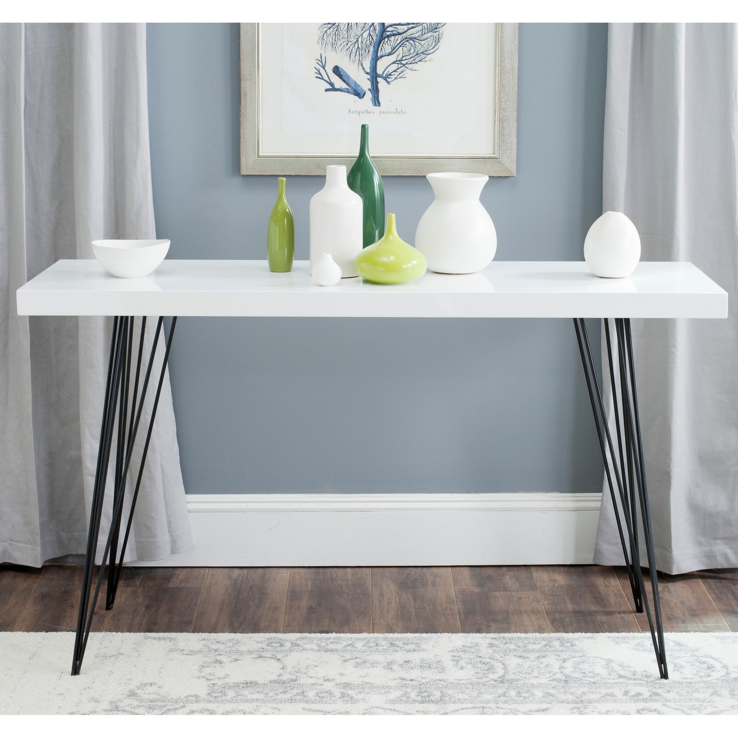 Safavieh Mid Century Wolcott White Black Lacquer Console Table 55 X 17 5 X 32