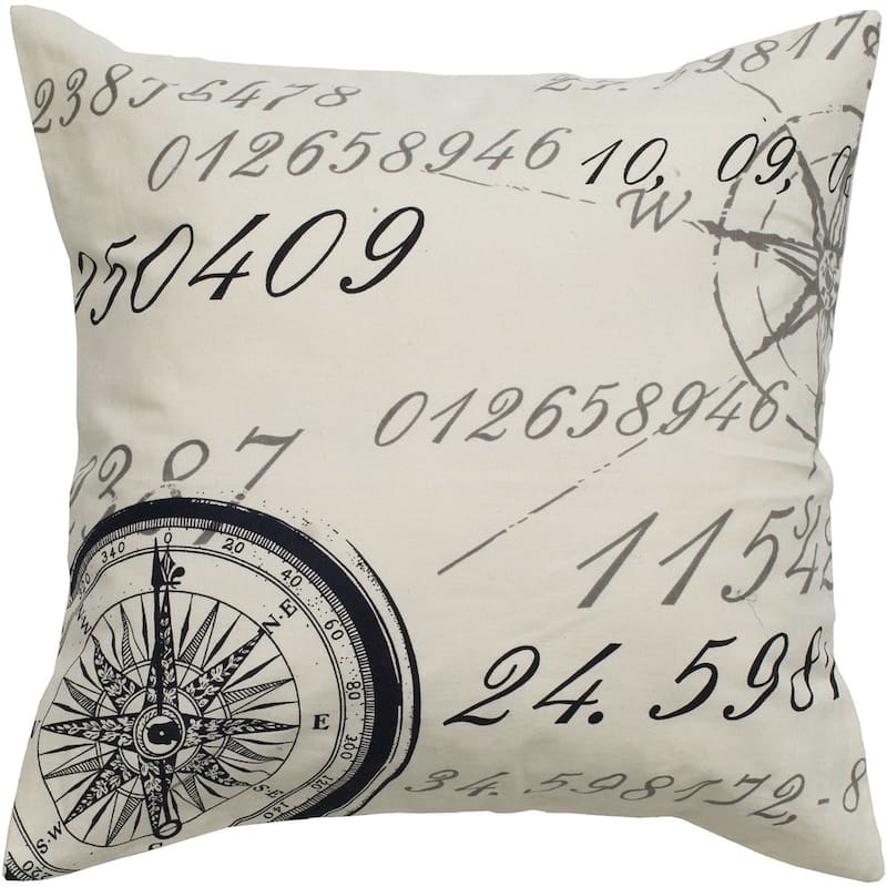 Black & Beige Compass Patterned Throw Pillow - Accent - 20" x 20" - Polyester - Single