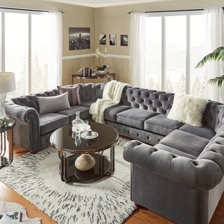 Sectional Sofas - Shop The Best Deals For May 2017 - Knightsbridge Tufted Scroll Arm Chesterfield 9-seat U-shaped Sectional by  SIGNAL HILLS