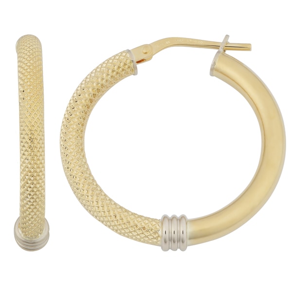 Fremada 18k Yellow Gold Italian 3X20-mm High Polish and Textured Stylish Hoop Earrings. Opens flyout.