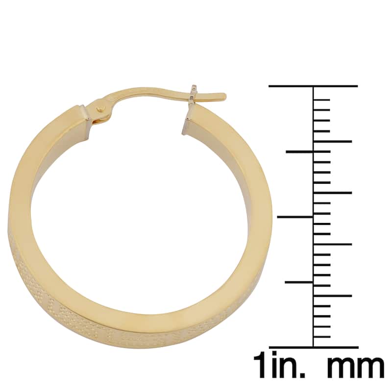 Fremada 18k Yellow Gold Italian 4X20-mm Greek Key Design on Surface Round Hoop Earrings