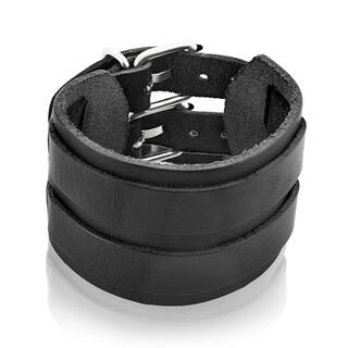 Cuff Leather Bracelets Online At Our Best Men S Black Leather Double Strap Cuff Bracelet 9 Inches 50mm