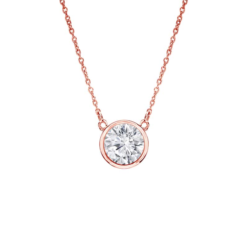 Auriya 1/4ctw Round Solitaire Diamond Necklace 14k Gold Bezel-set - 4mm (H-I, VS1-VS2) - Rose