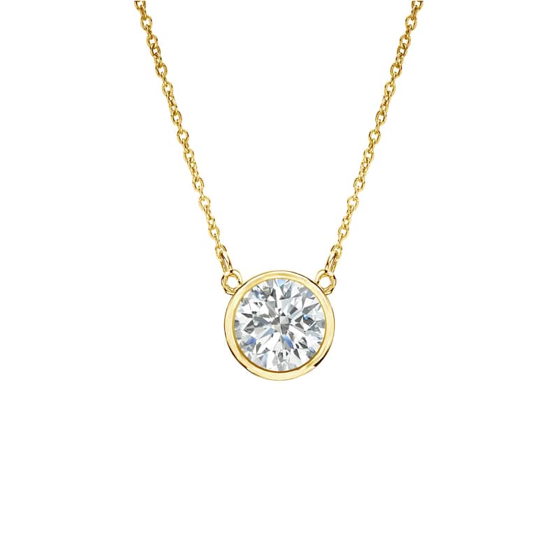 Auriya 1/4ctw Round Solitaire Diamond Necklace 14k Gold Bezel-set (I-J, SI1-SI2) - 4mm - Yellow