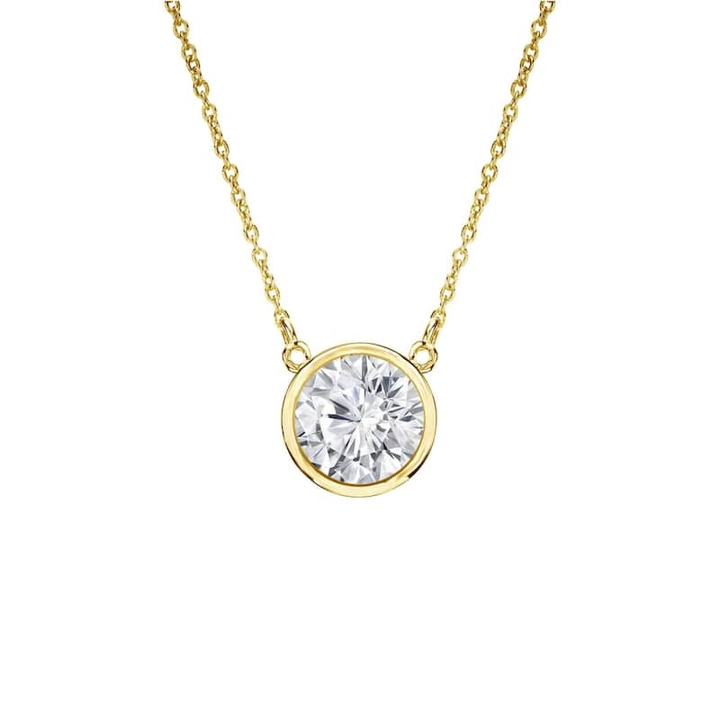 Auriya 1/3ctw Round Solitaire Diamond Necklace 14k Gold Bezel-set - 4.4mm (H-I, VS1-VS2) - Yellow