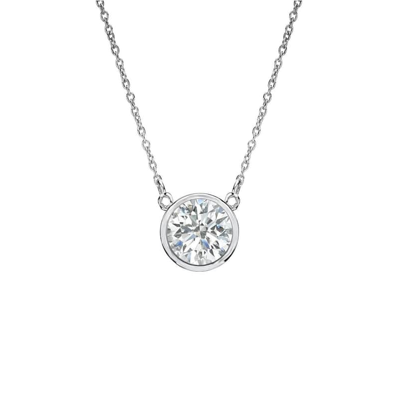 Auriya 1/4ctw Round Solitaire Diamond Necklace 14k Gold Bezel-set - 4mm (I-J, SI2-SI3) - White