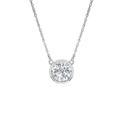 Auriya 1/4ctw Round Solitaire Diamond Necklace 14k Gold Bezel-set - 4mm (I-J, SI2-SI3)