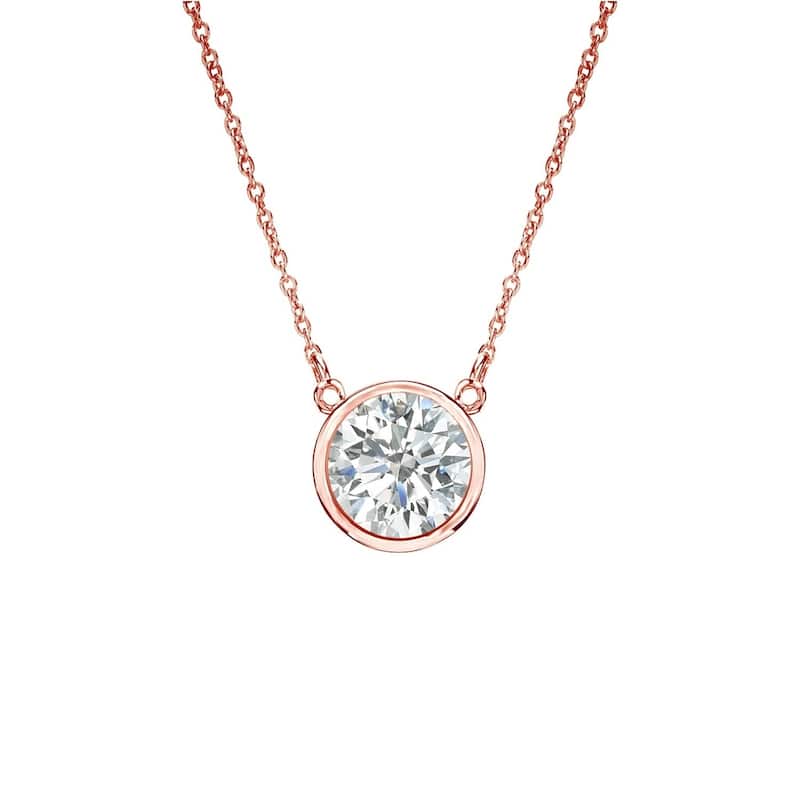 Auriya 1/3ctw Round Solitaire Diamond Necklace 14k Gold Bezel-set - 4.4mm (I-J, SI1-SI2)