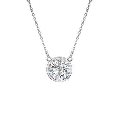 Auriya 1/3ctw Round Solitaire Diamond Necklace 14k Gold Bezel-set - 4.4mm (I-J, SI1-SI2)
