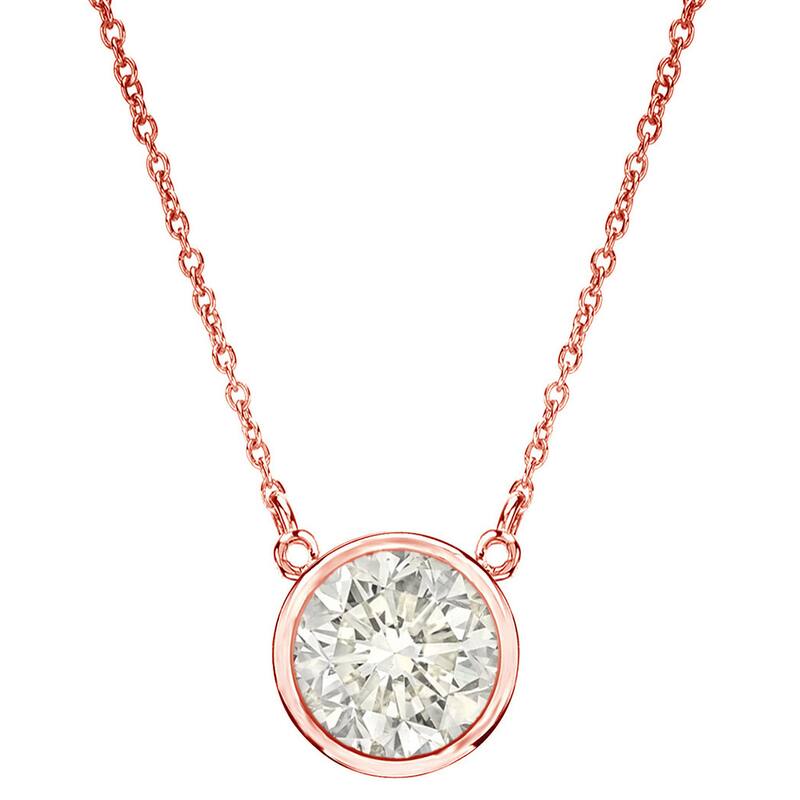 Auriya 1/3ctw Round 14k Gold Bezel Solitaire Diamond Necklace (J-K, I1-I2) - 4.4mm - Rose