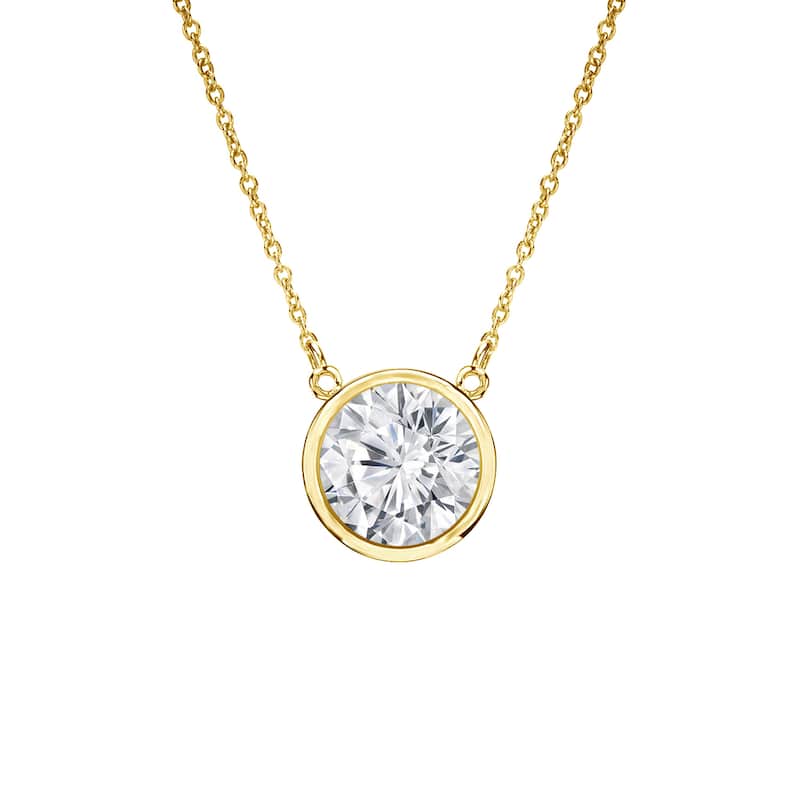 Auriya 1/2ctw Round Solitaire Diamond Necklace 14k Gold Bezel-set - 5mm (H-I, VS1-VS2) - Yellow