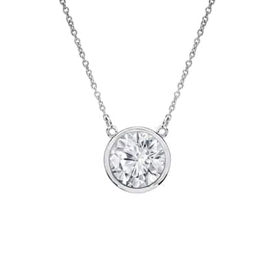 Auriya 1/2ctw Round Solitaire Diamond Necklace 14k Gold Bezel-set - 5mm (H-I, VS1-VS2)