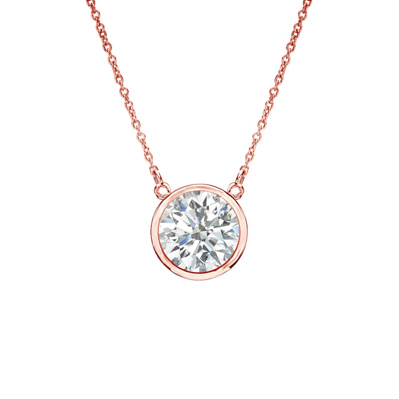 Auriya 1/2ctw Round Solitaire Diamond Necklace 14k Gold Bezel-set (I-J, SI1-SI2) - 5mm