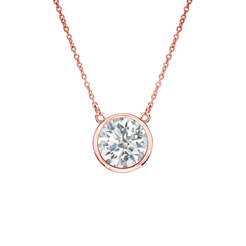 Auriya 1/2ctw Round Solitaire Diamond Necklace 14k Gold Bezel-set (I-J, SI2-SI3) - 5mm - Rose