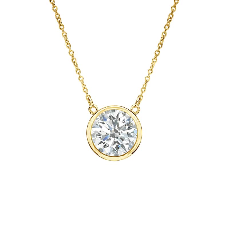 Auriya 1/2ctw Round Solitaire Diamond Necklace 14k Gold Bezel-set (I-J, SI2-SI3) - 5mm - Yellow