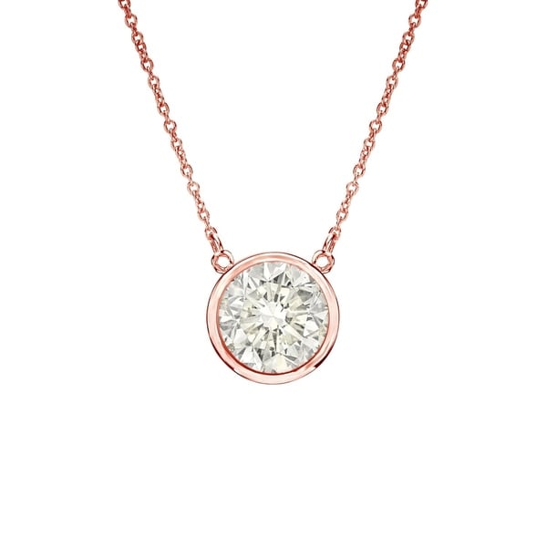 Auriya 14k Gold 1/2ct TDW Bezel Set Round Solitaire Diamond Necklace