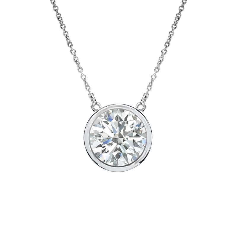 Auriya 3/4ctw Round Solitaire Diamond Necklace 14k Gold Bezel-set - 5.9mm (I-J, SI1-SI2) - White