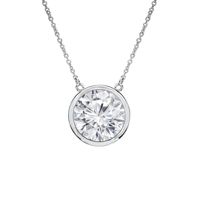 Auriya 1ctw Round Solitaire Diamond Necklace 14k Gold Bezel-set (H-I, VS1-VS2) - 6.5mm