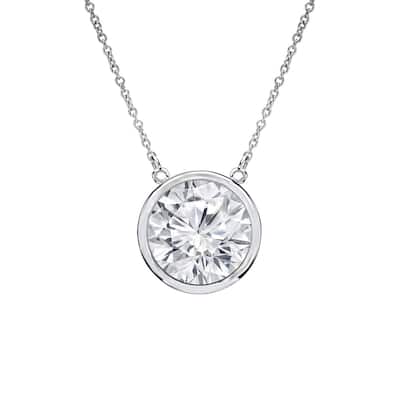 Auriya 1ctw Round Solitaire Diamond Necklace 14k Gold Bezel-set (H-I, VS1-VS2) - 6.5mm