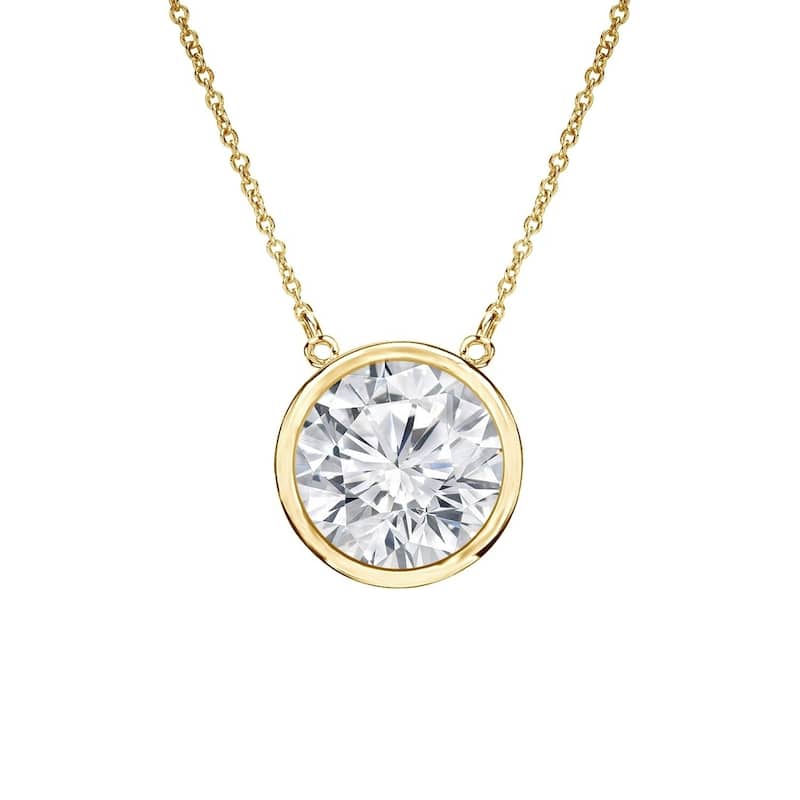 Auriya 1ctw Round Solitaire Diamond Necklace 14k Gold Bezel-set (H-I, VS1-VS2) - 6.5mm - Yellow