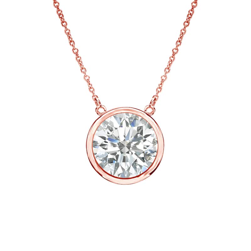 Auriya 1ctw Round Solitaire Diamond Necklace 14k Gold Bezel-set - 6.5mm (I-J, SI1-SI2)