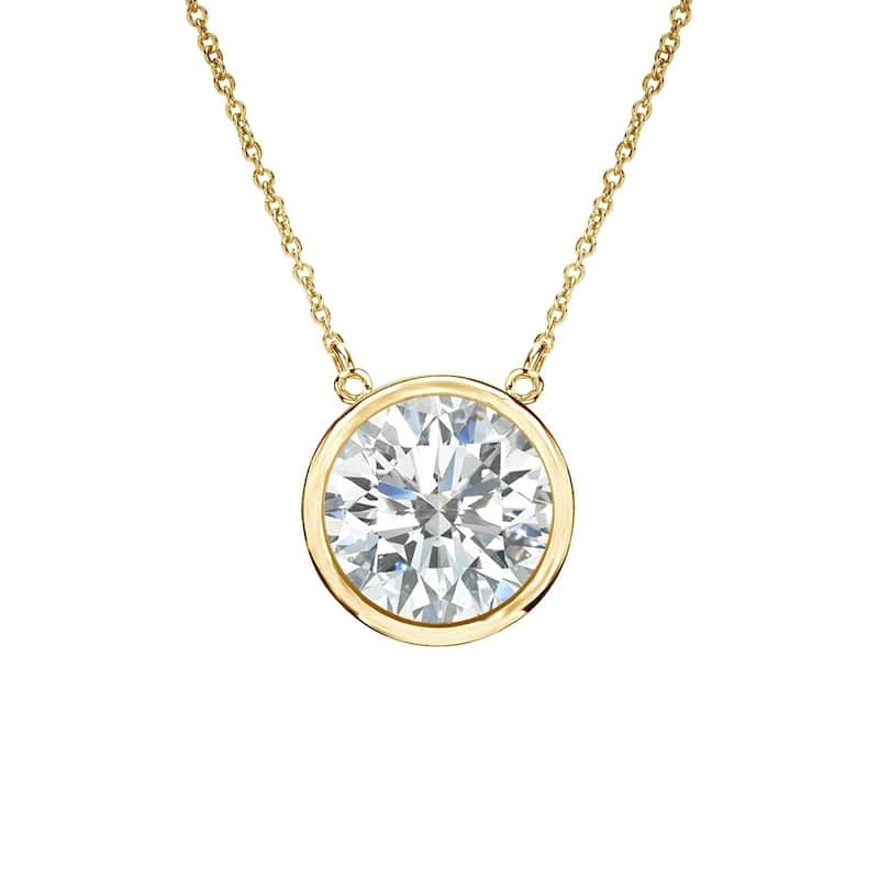 Auriya 1ctw Round Solitaire Diamond Necklace 14k Gold Bezel-set - 6.5mm (I-J, SI1-SI2) - Yellow